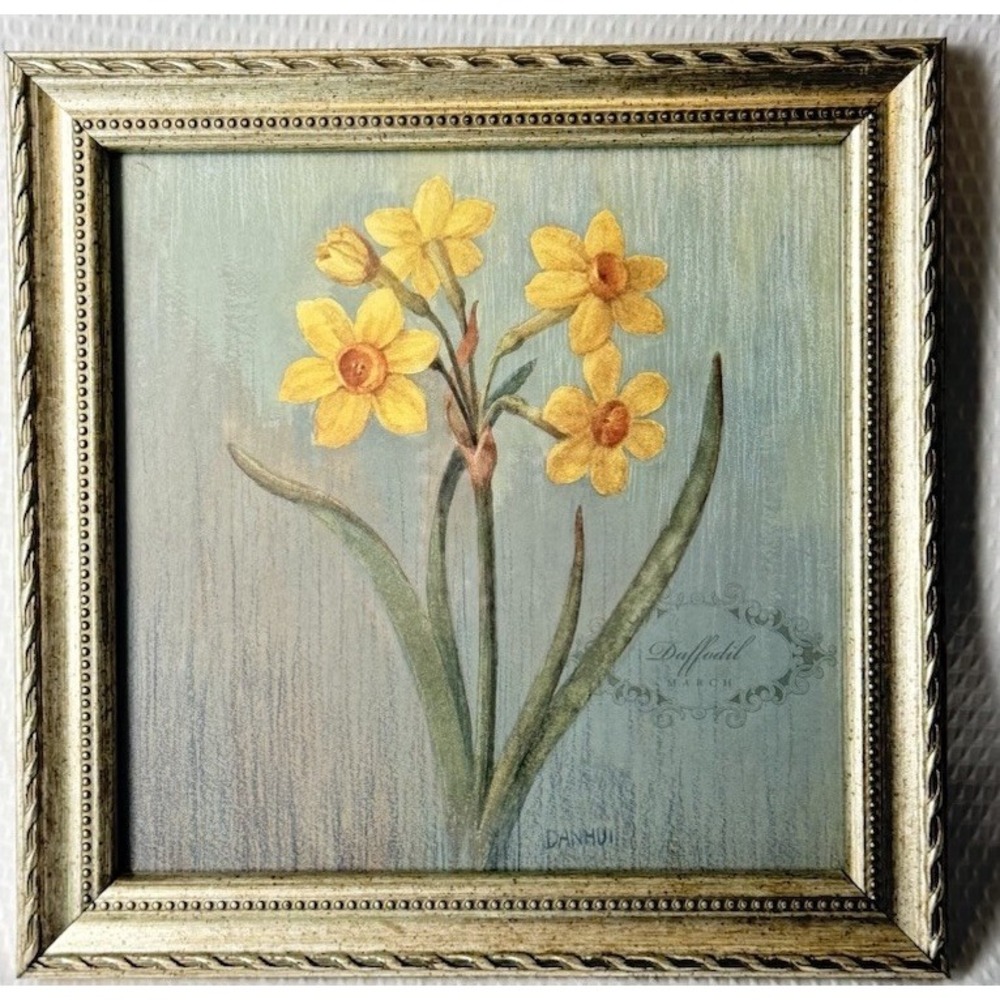 DANHUI Signed Botanical Framed "Daffodil" Still Life Painting, Small Realism - Picture 3 of 4